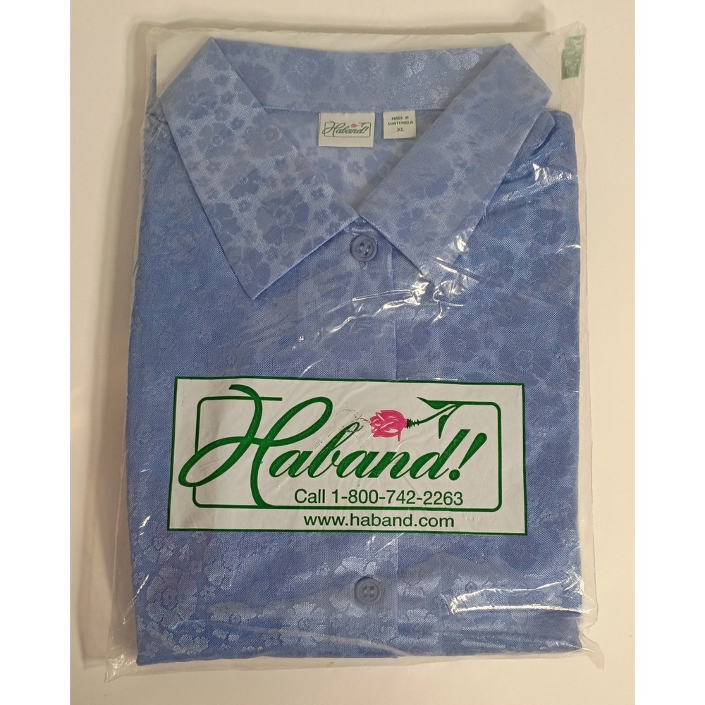 Vintage Blue Floral Blouse Women's XL With Buttons Haband NEW Package, Silk Look